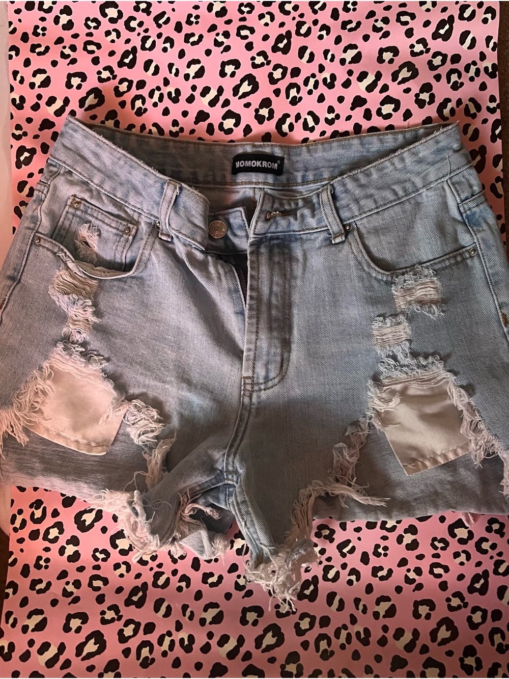 Momokrom Light Blue Distressed Denim Jean Shorts